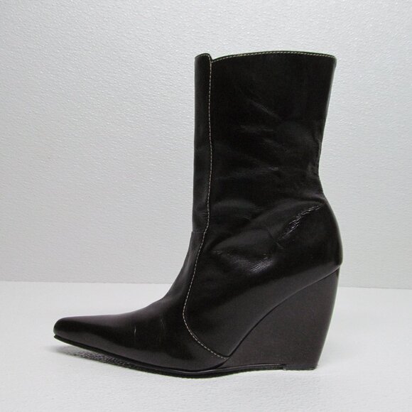 Milano Bags Pointed Toe Leather Wedge Boots size 7 - Picture 6 of 11